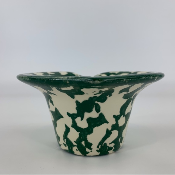 2/$25 Heart Shaped Green and Off-White Ceramic Votive Candle Holder - Picture 6 of 15